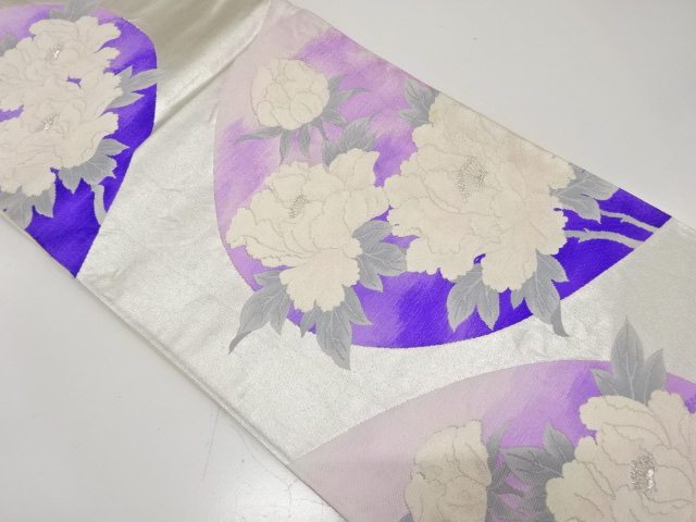 JAPANESE KIMONO / ANTIQUE FUKURO OBI / SILK / WOVEN PEONY